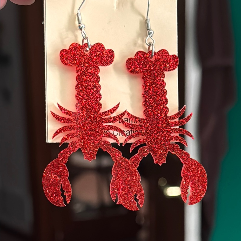 Red Glitter Lobster Earrings